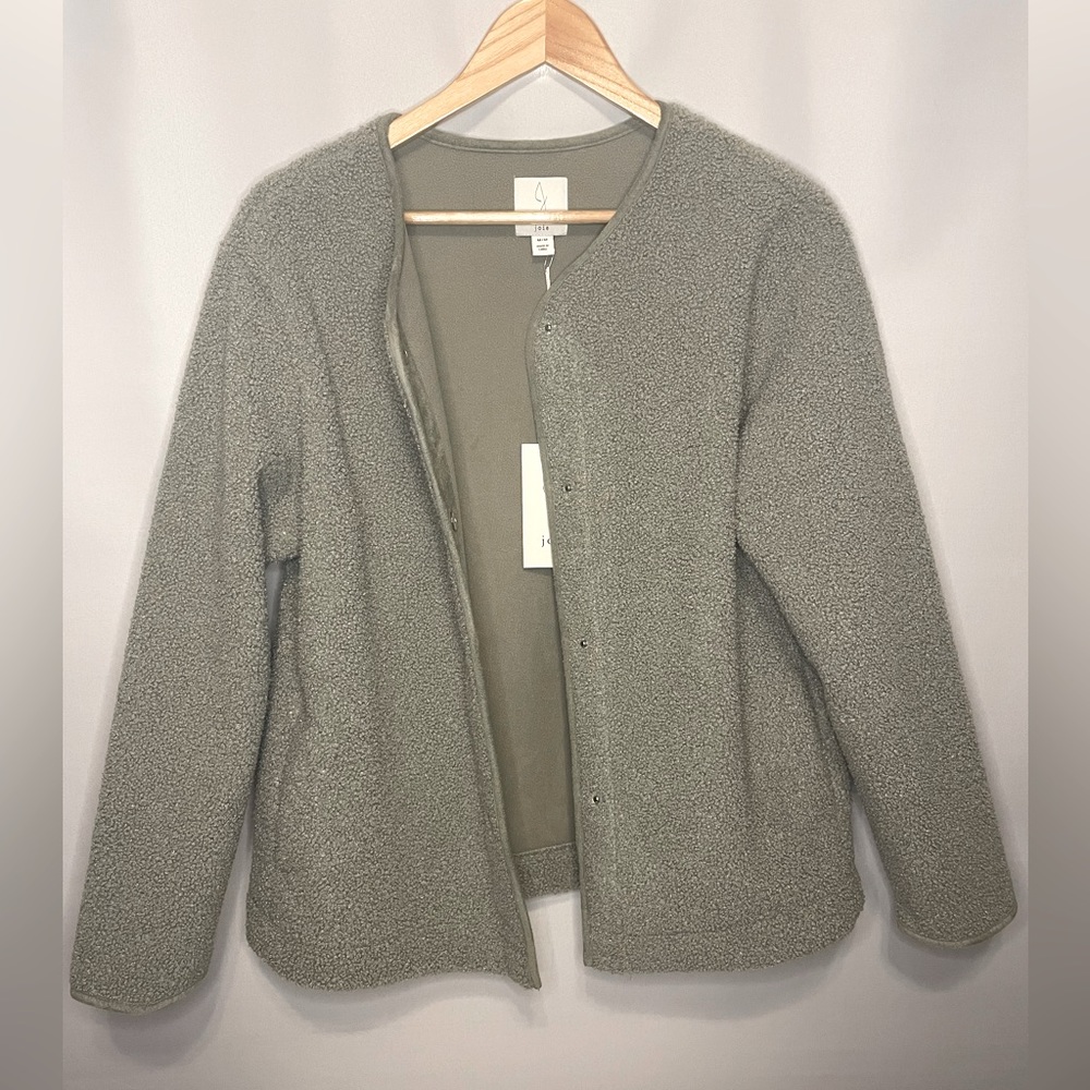 Joie Snap Front Teddy Jacket Women’s Size Med Boxy Fit  Sage Green with pockets
